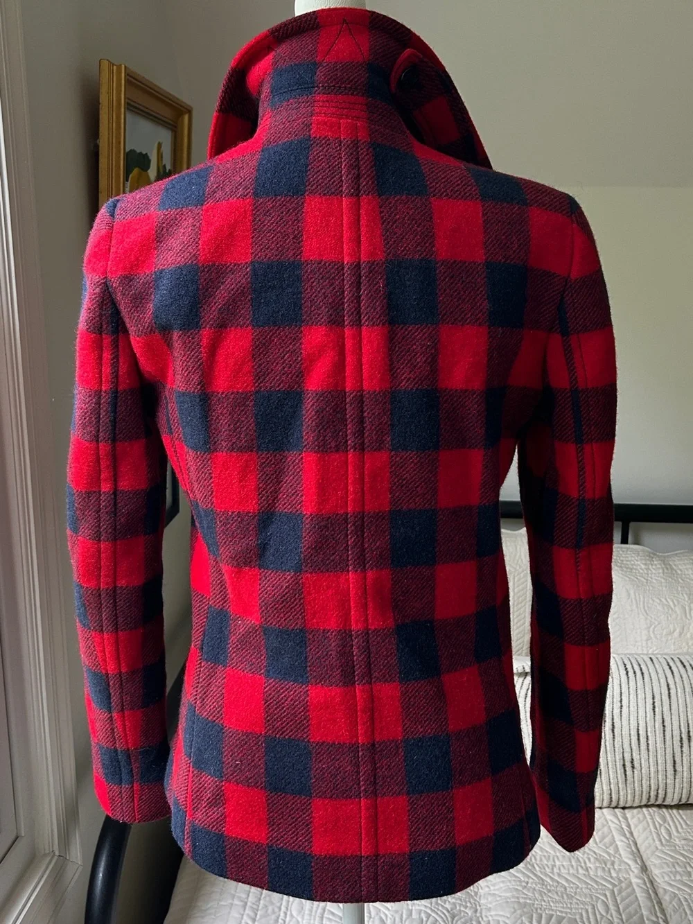 J Crew Red & Navy Buffalo Plaid Women's Wool Peacoat - Picture 6 of 14